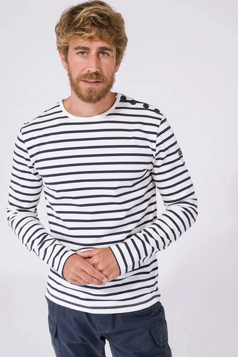 Camiseta a rayas de algodón manga larga cuello redondo - A2060