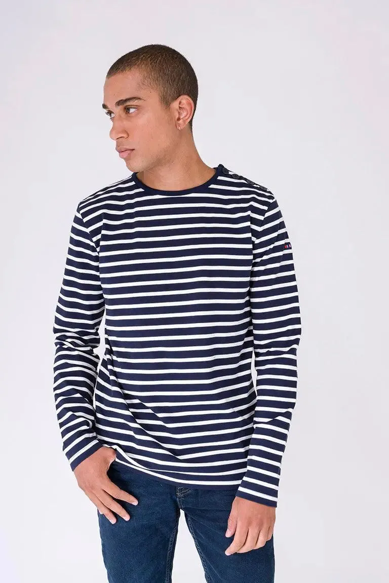 Camiseta a rayas de algodón manga larga cuello redondo - A2060