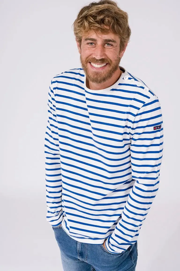 Camiseta a rayas de algodón manga larga cuello redondo - A2060