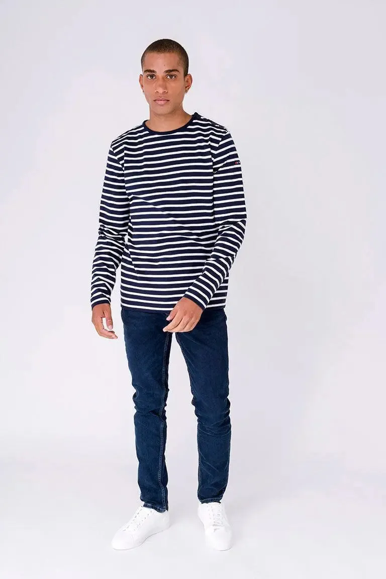 Camiseta a rayas de algodón manga larga cuello redondo - A2060
