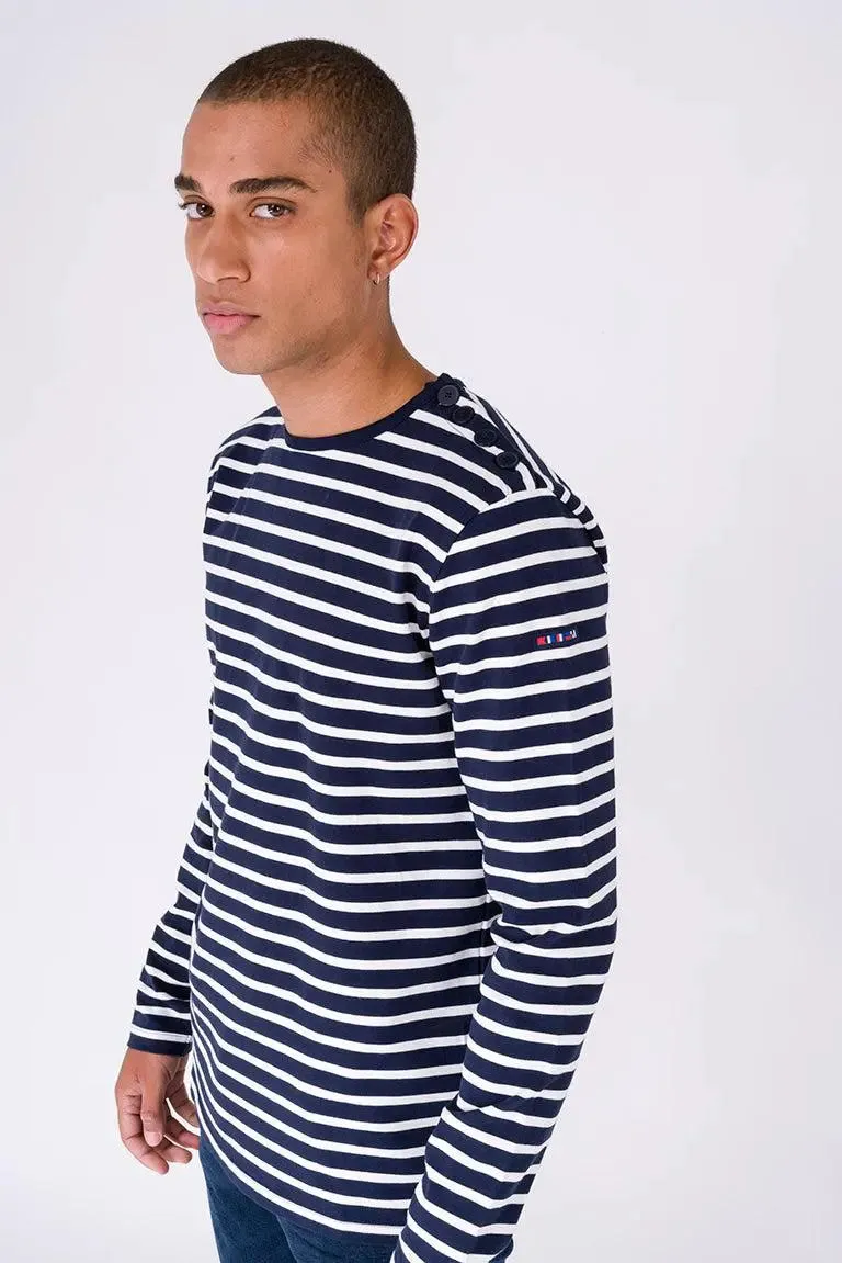 Camiseta a rayas de algodón manga larga cuello redondo - A2060