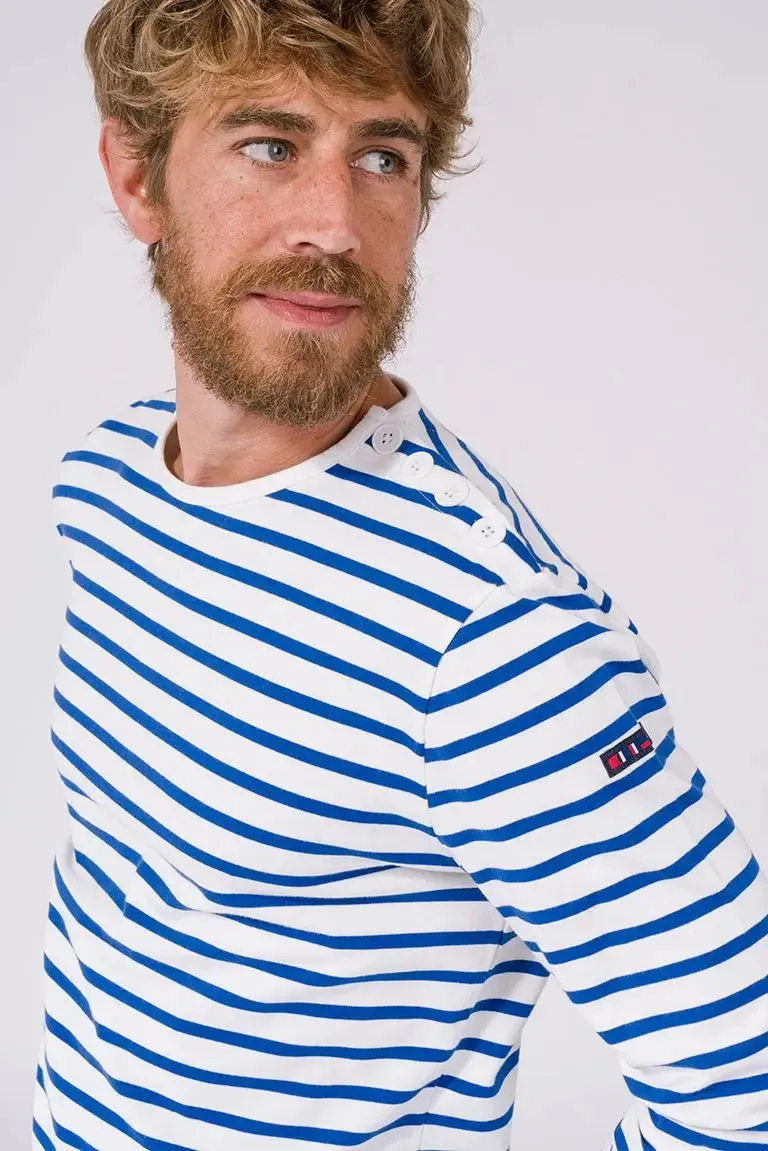 Camiseta a rayas de algodón manga larga cuello redondo - A2060