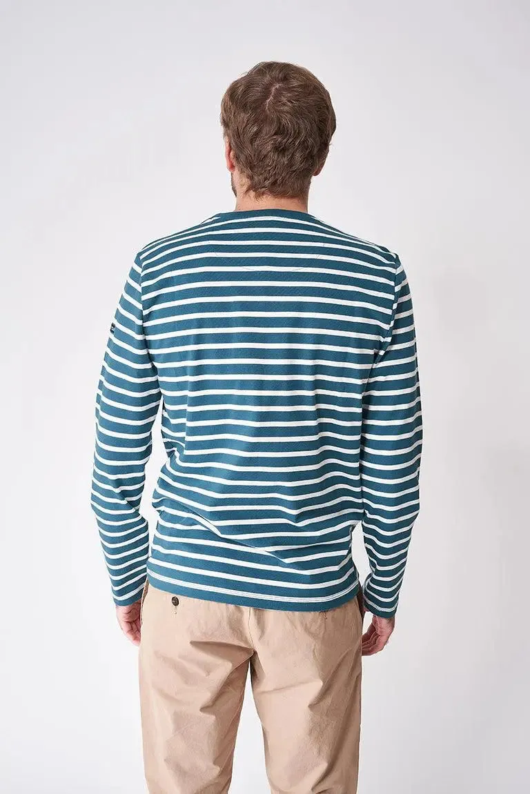 Camiseta a rayas de algodón manga larga cuello redondo - A2060