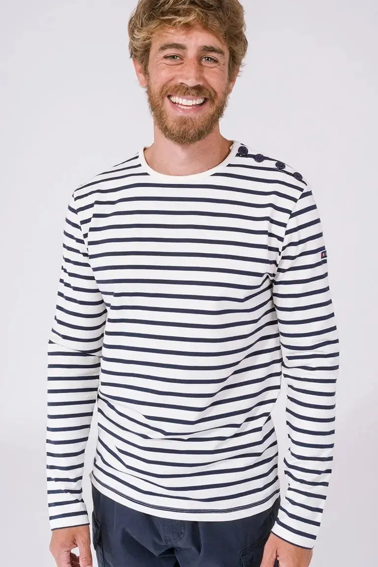 Camiseta a rayas de algodón manga larga cuello redondo - A2060