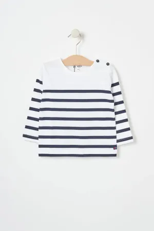 Camiseta algodón bebe manga larga raya marinera