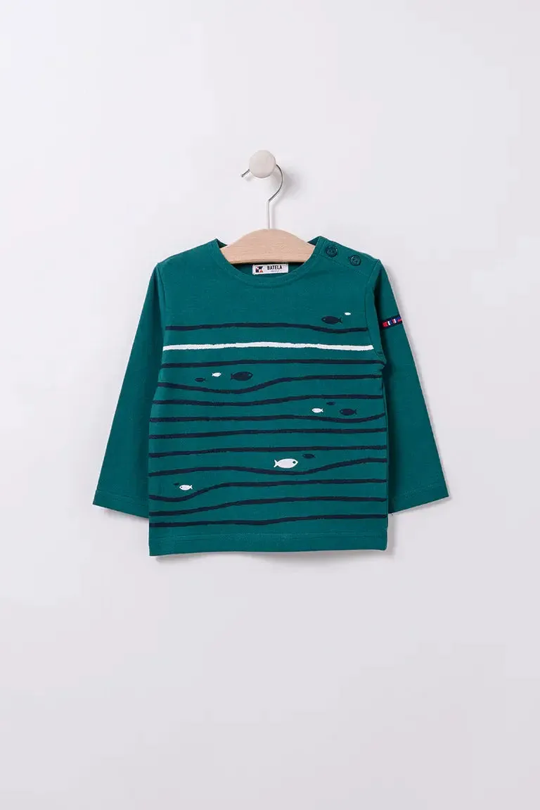 Camiseta de manga larga con peces y olas B2302