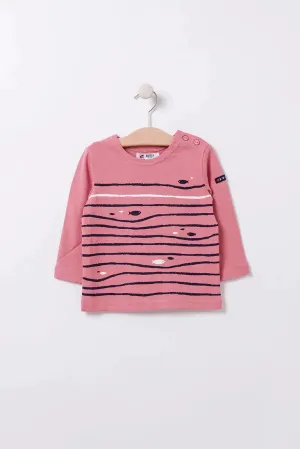 Camiseta de manga larga con peces y olas B2302