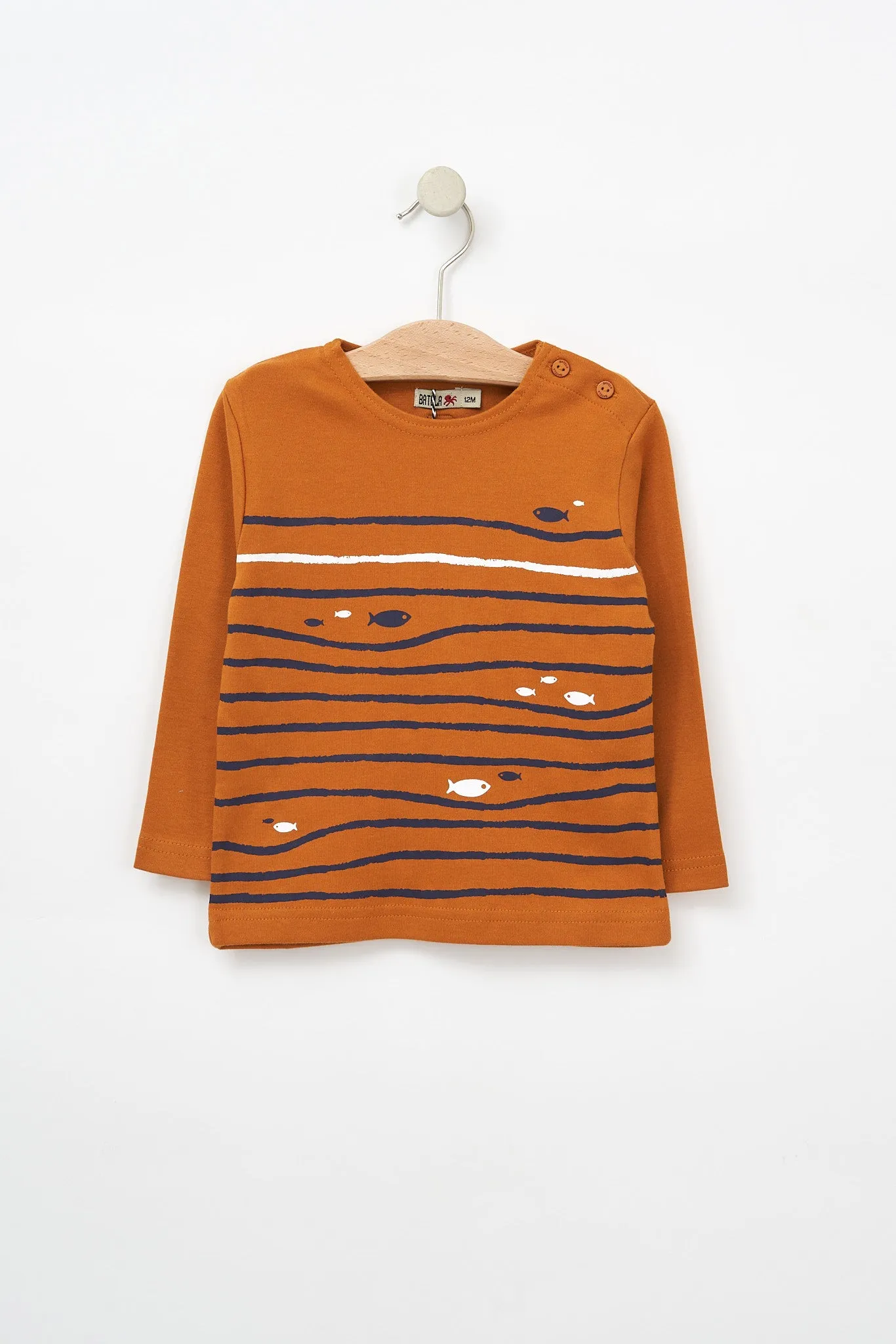Camiseta de manga larga con peces y olas B2302