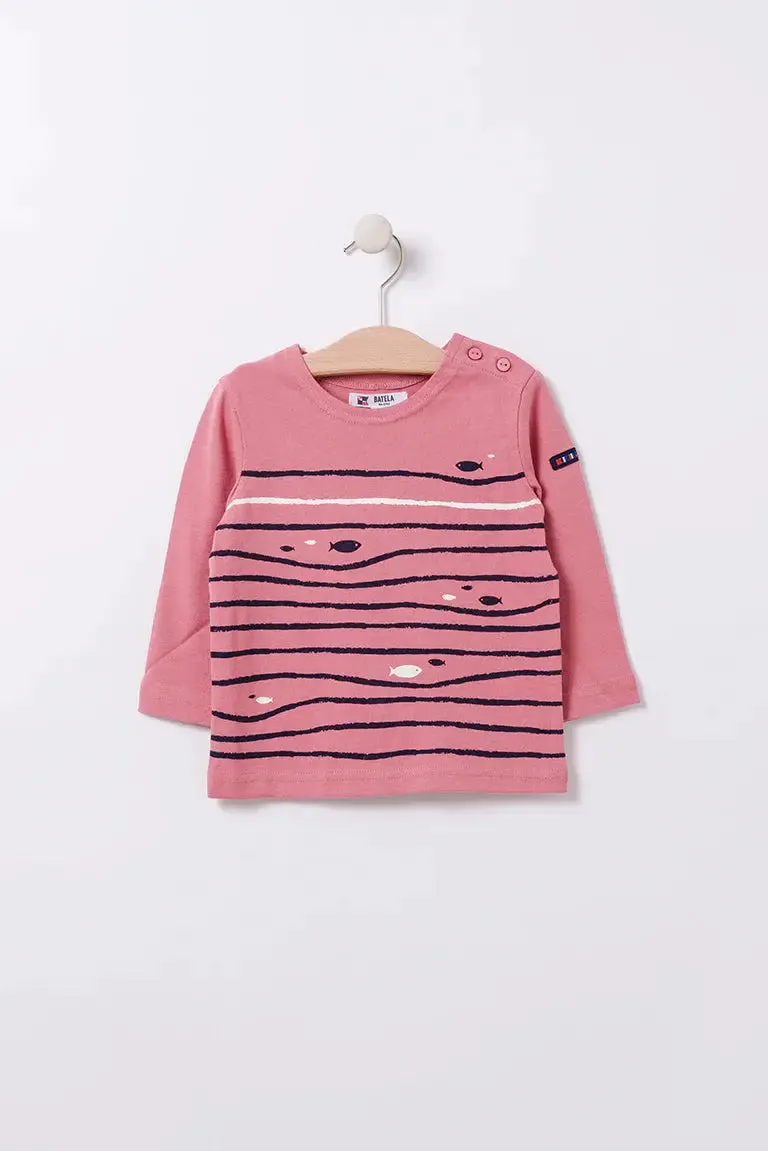 Camiseta de manga larga con peces y olas B2302
