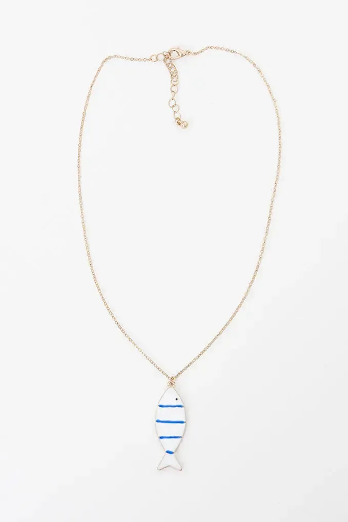 Collar pez cerámica y metal a rayas azules
