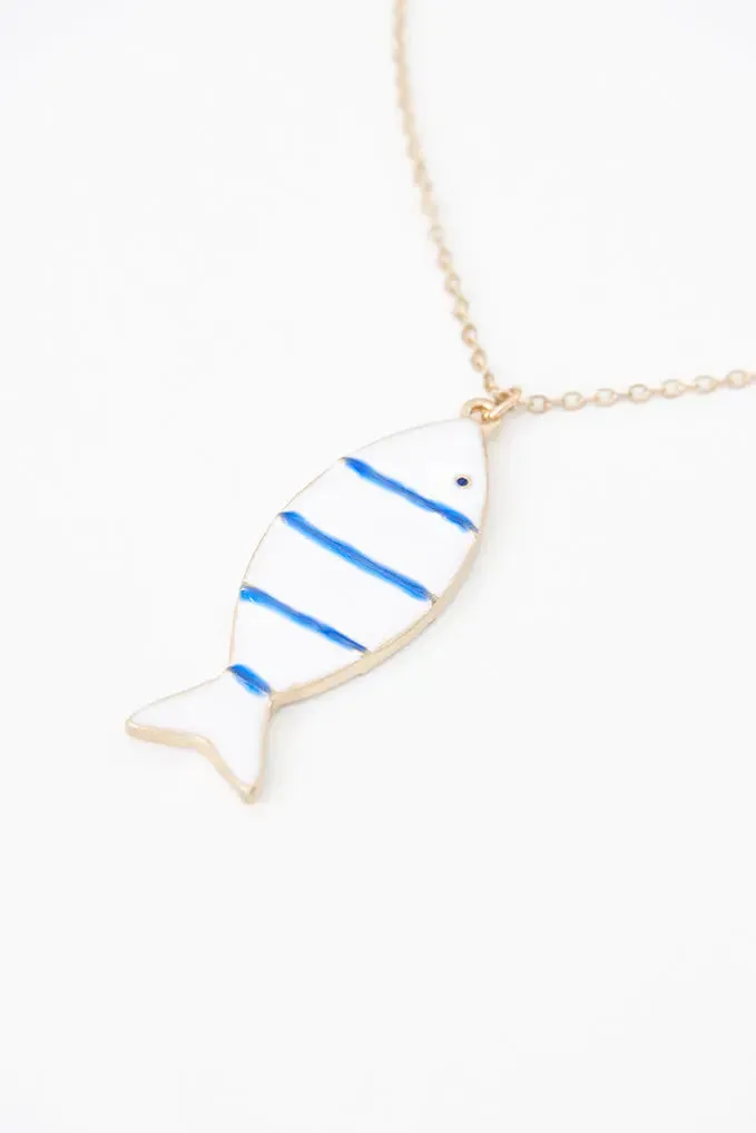 Collar pez cerámica y metal a rayas azules