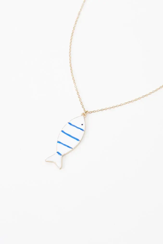 Collar pez cerámica y metal a rayas azules