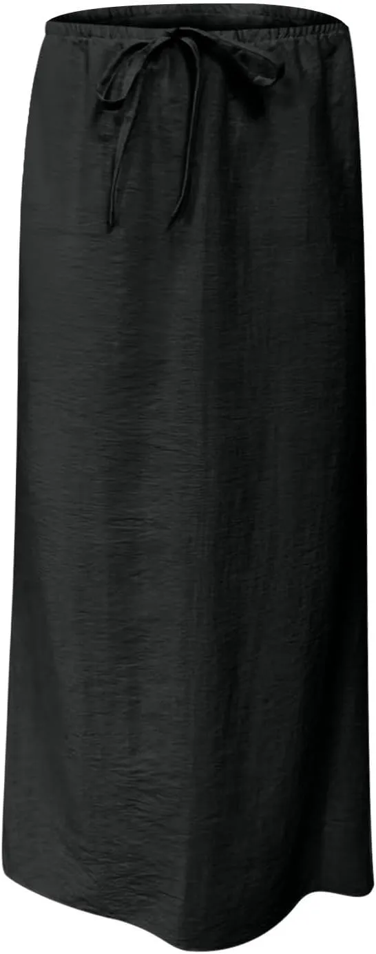 Cotton Linen Maxi Skirts for Women 2025 Drawstring Elastic High Rise Dress A Line Cute Vacation Boho Long Flowy Skirts
