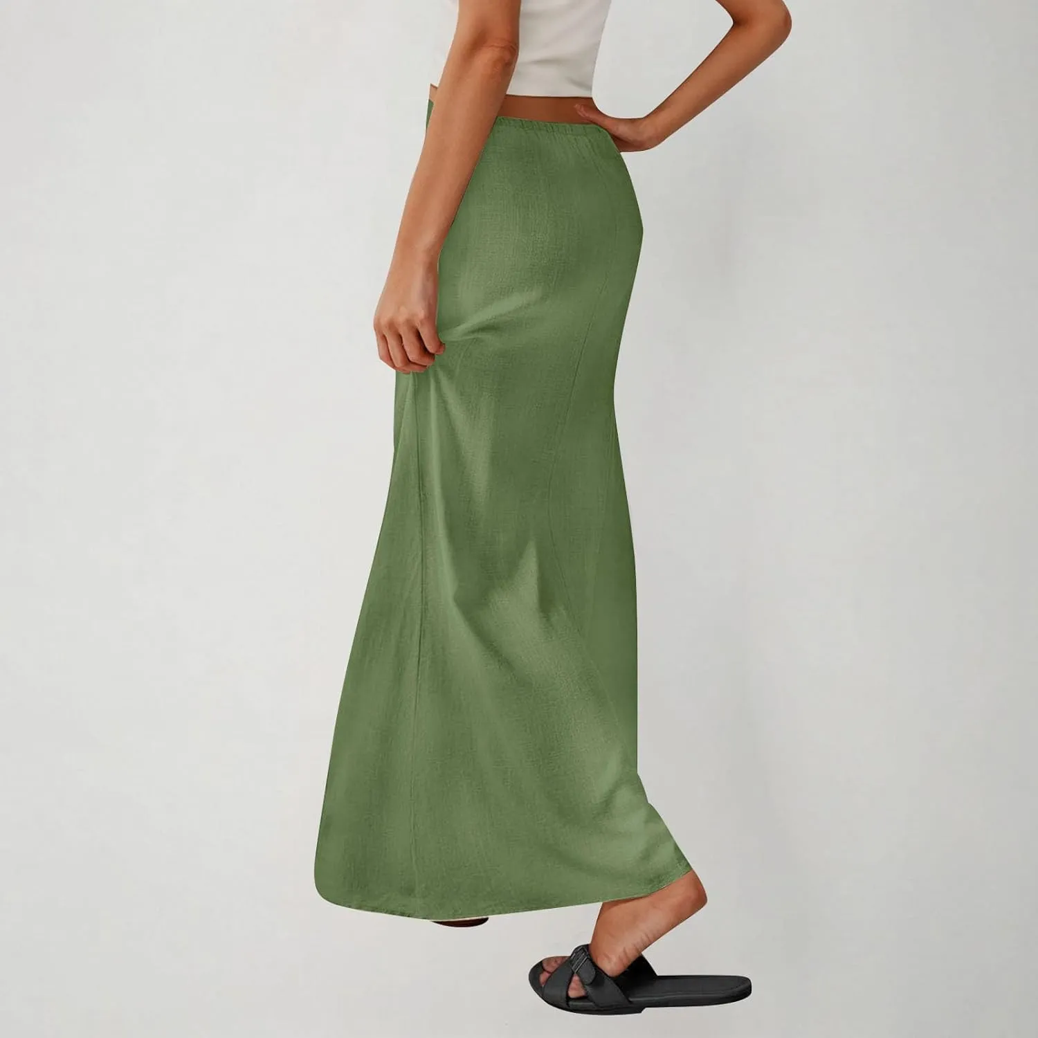 Cotton Linen Maxi Skirts for Women 2025 Drawstring Elastic High Rise Dress A Line Cute Vacation Boho Long Flowy Skirts
