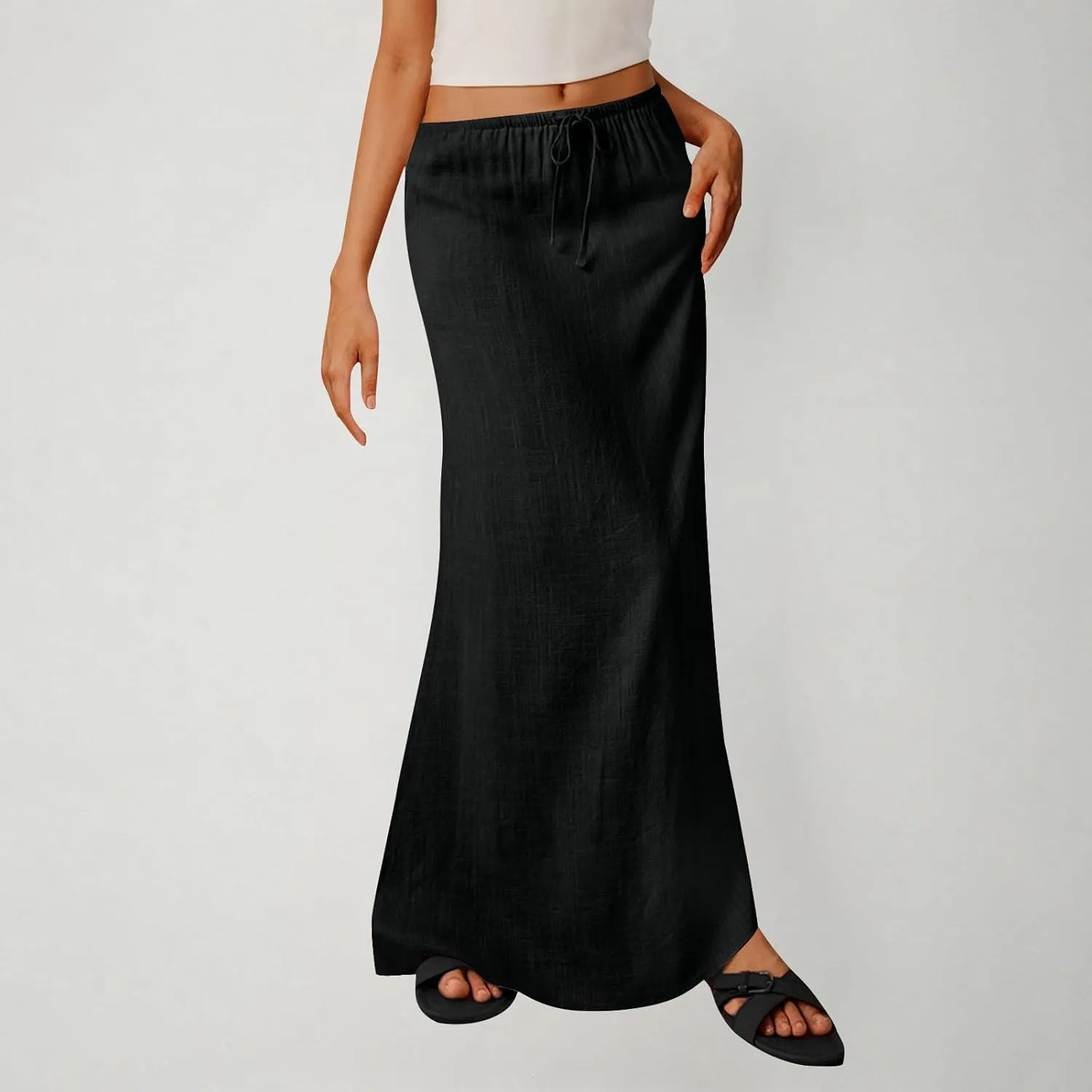 Cotton Linen Maxi Skirts for Women 2025 Drawstring Elastic High Rise Dress A Line Cute Vacation Boho Long Flowy Skirts
