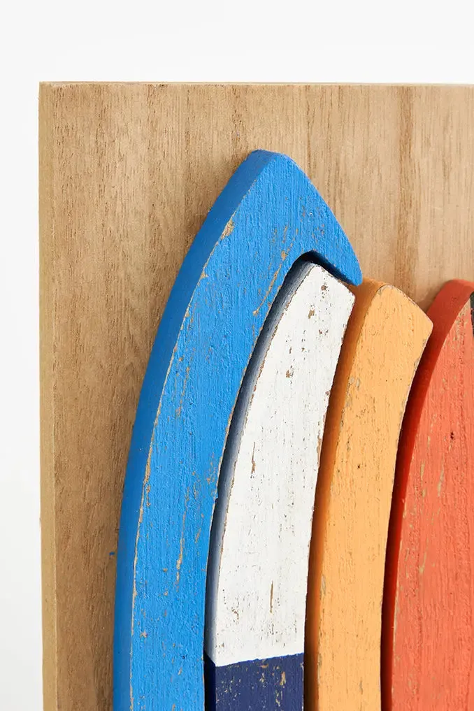 Cuadro de madera con tablas de surf