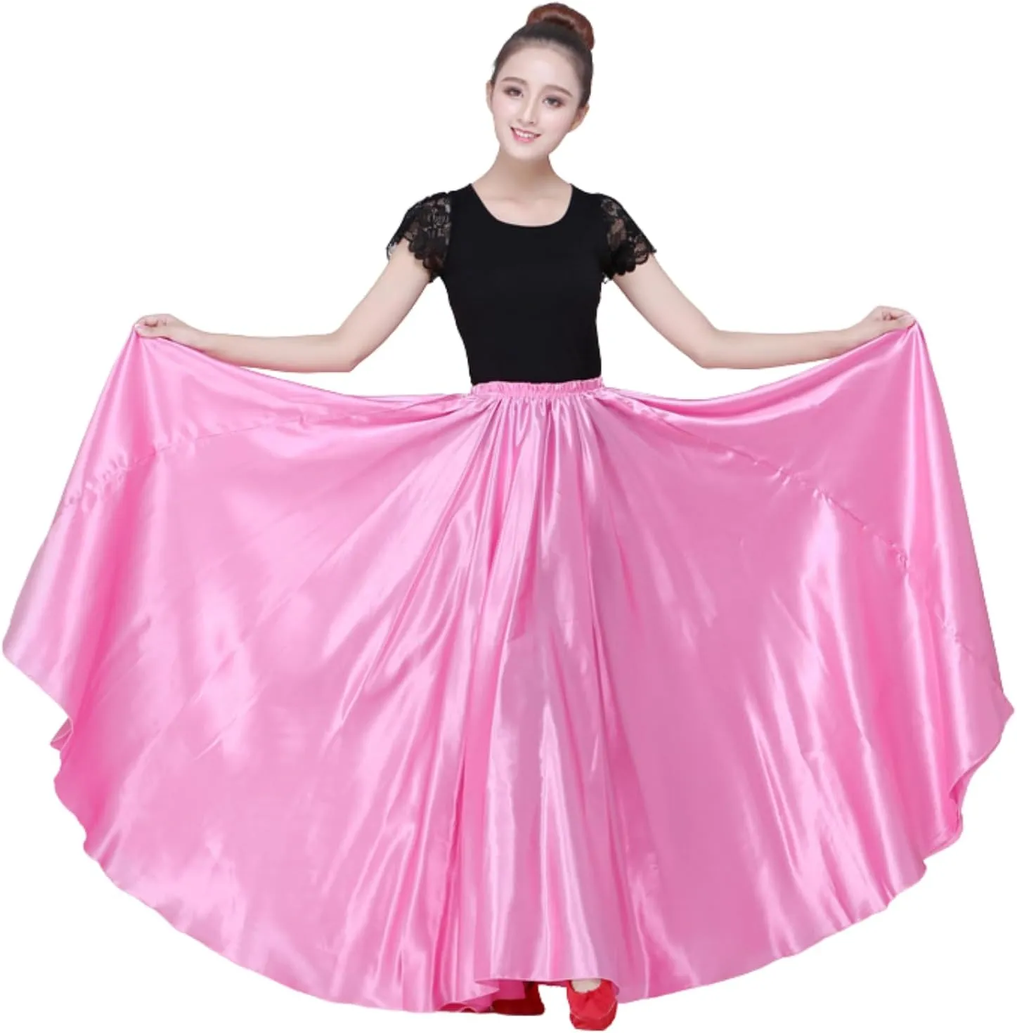 Dance Skirts for Women Satin Full Circle Ankle Length Swing Long Skirt Women Maxi Shiny Skirt for Party Costume Belly Dance