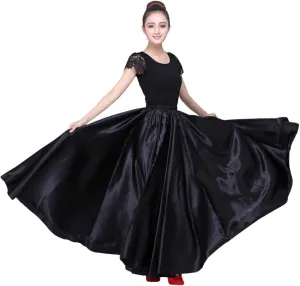 Dance Skirts for Women Satin Full Circle Ankle Length Swing Long Skirt Women Maxi Shiny Skirt for Party Costume Belly Dance