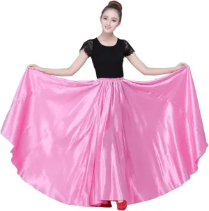 Dance Skirts for Women Satin Full Circle Ankle Length Swing Long Skirt Women Maxi Shiny Skirt for Party Costume Belly Dance