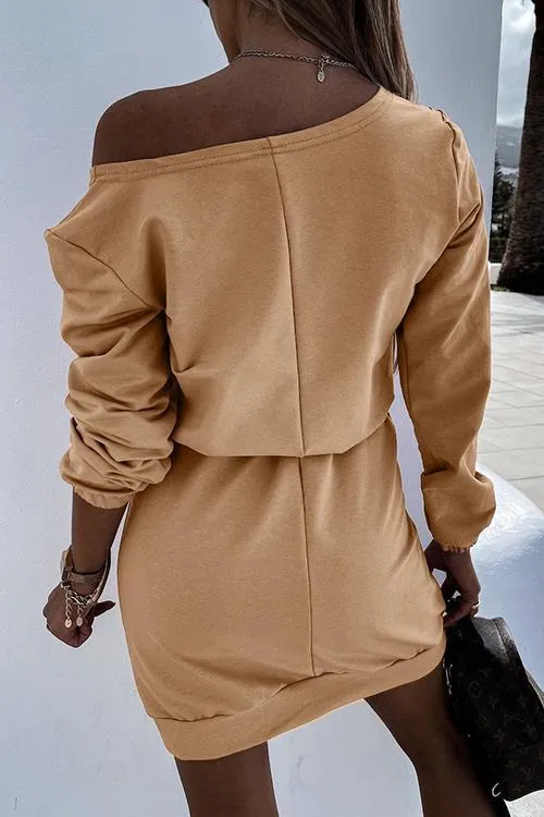 Dew Shoulder Belted Long Sleeve Mini Dress