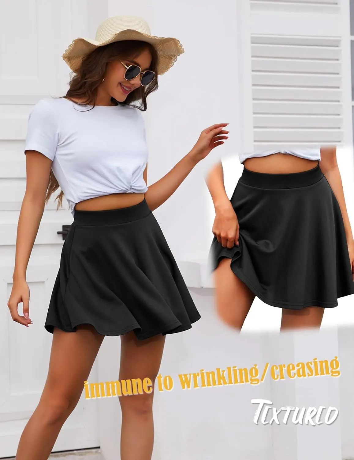 DRESSTELLS Women's Casual Skirt 2025, Stretchy High Waist Aline Mini Skater Skirts