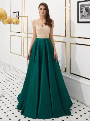 Gorgeous A-line Satin Backless Beaded Top Prom Dress, YKX032