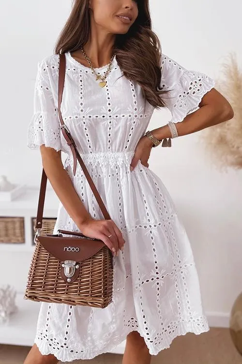 Hollow O Neck Flares Sleeve Dress