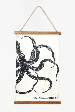 Lámina de tela y madera para colgar. Pulpo - D6753