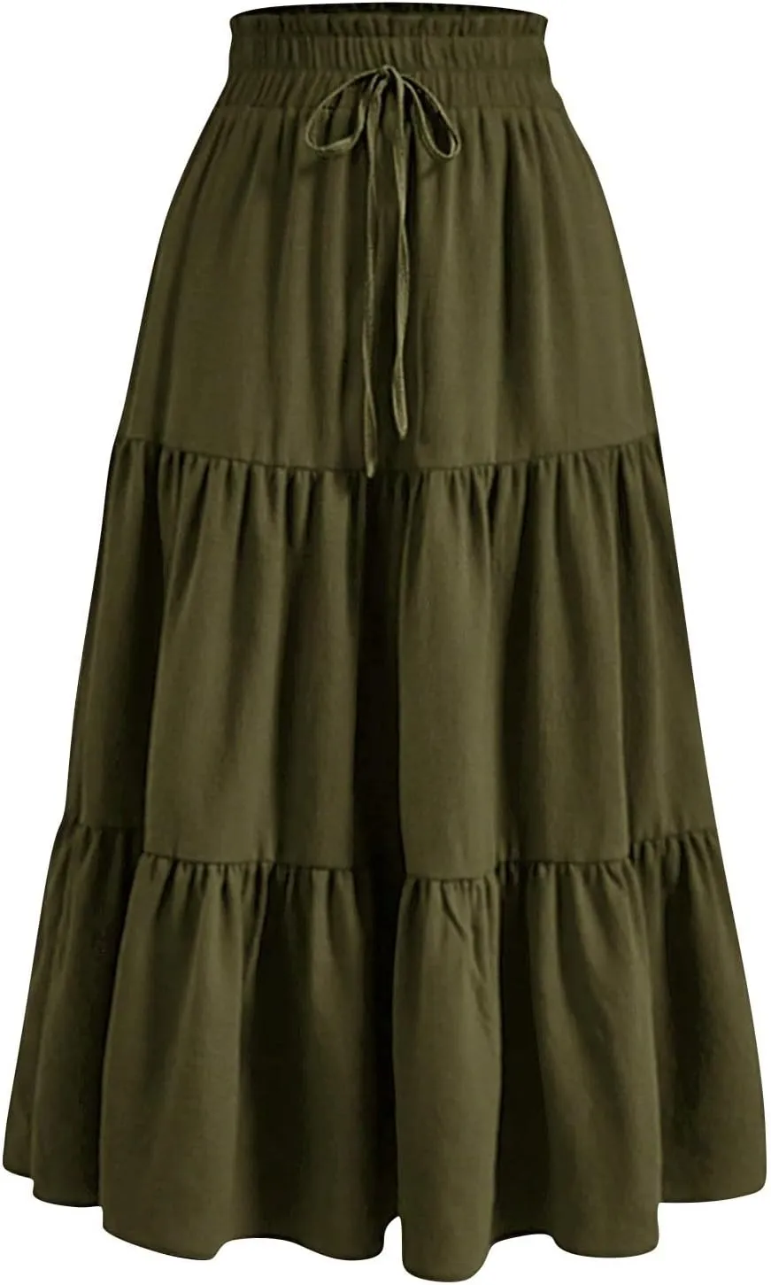Maxi Skirts for Women 2025 Boho Floral Elastic Waist Tiered Long Skirt Flowy Summer Vacation Aline Beach Skirt