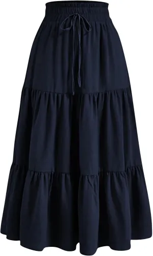 Maxi Skirts for Women 2025 Boho Floral Elastic Waist Tiered Long Skirt Flowy Summer Vacation Aline Beach Skirt