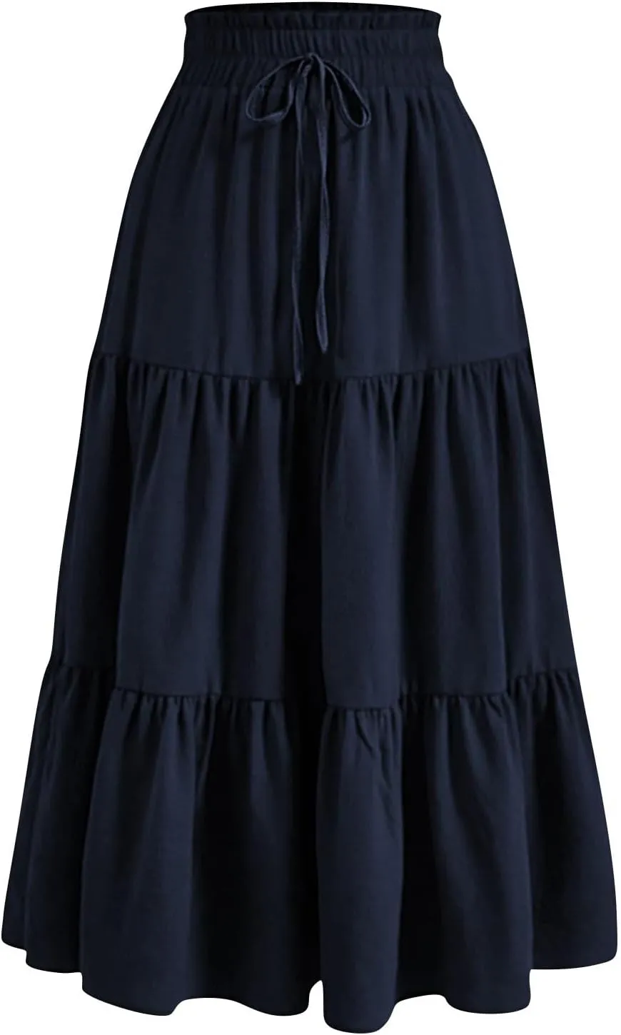 Maxi Skirts for Women 2025 Boho Floral Elastic Waist Tiered Long Skirt Flowy Summer Vacation Aline Beach Skirt