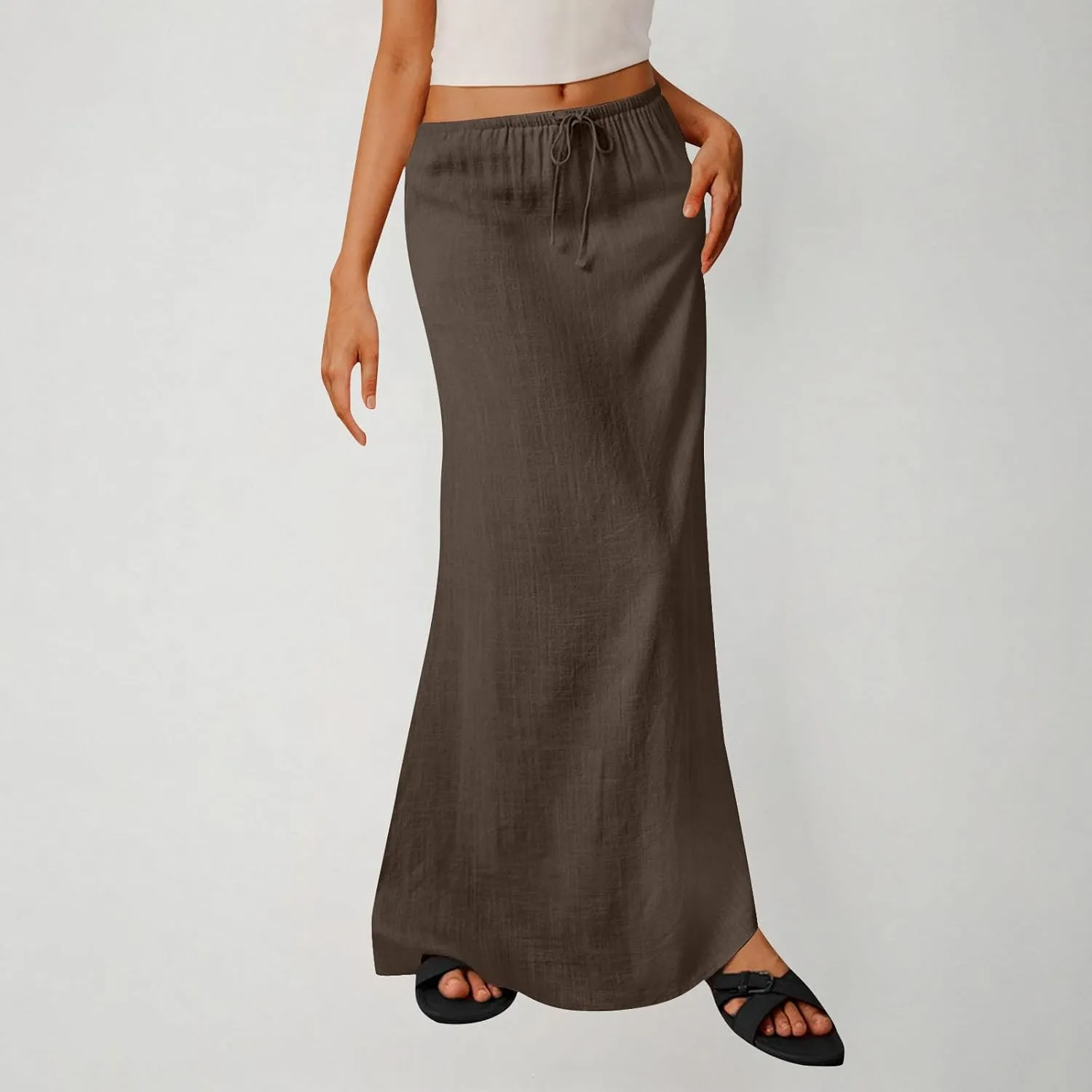 Maxi Skirts for Women Summer Design Cotton Linen Long Skirts Boho Casual Flowy Skirts Drawstring Waist A Line Skirts