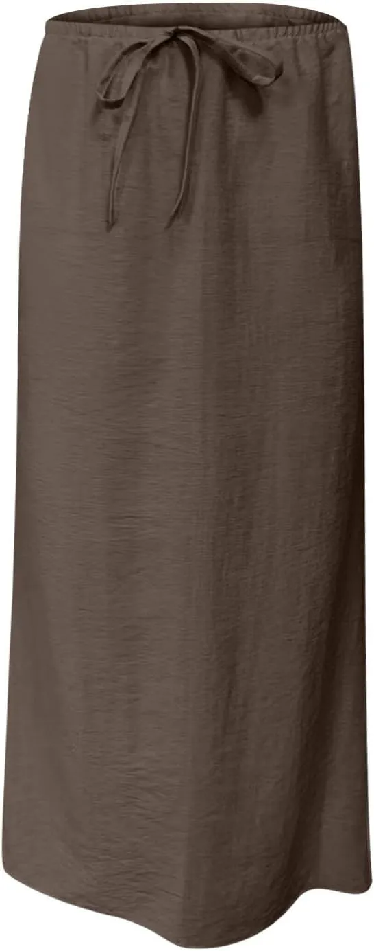 Maxi Skirts for Women Summer Design Cotton Linen Long Skirts Boho Casual Flowy Skirts Drawstring Waist A Line Skirts