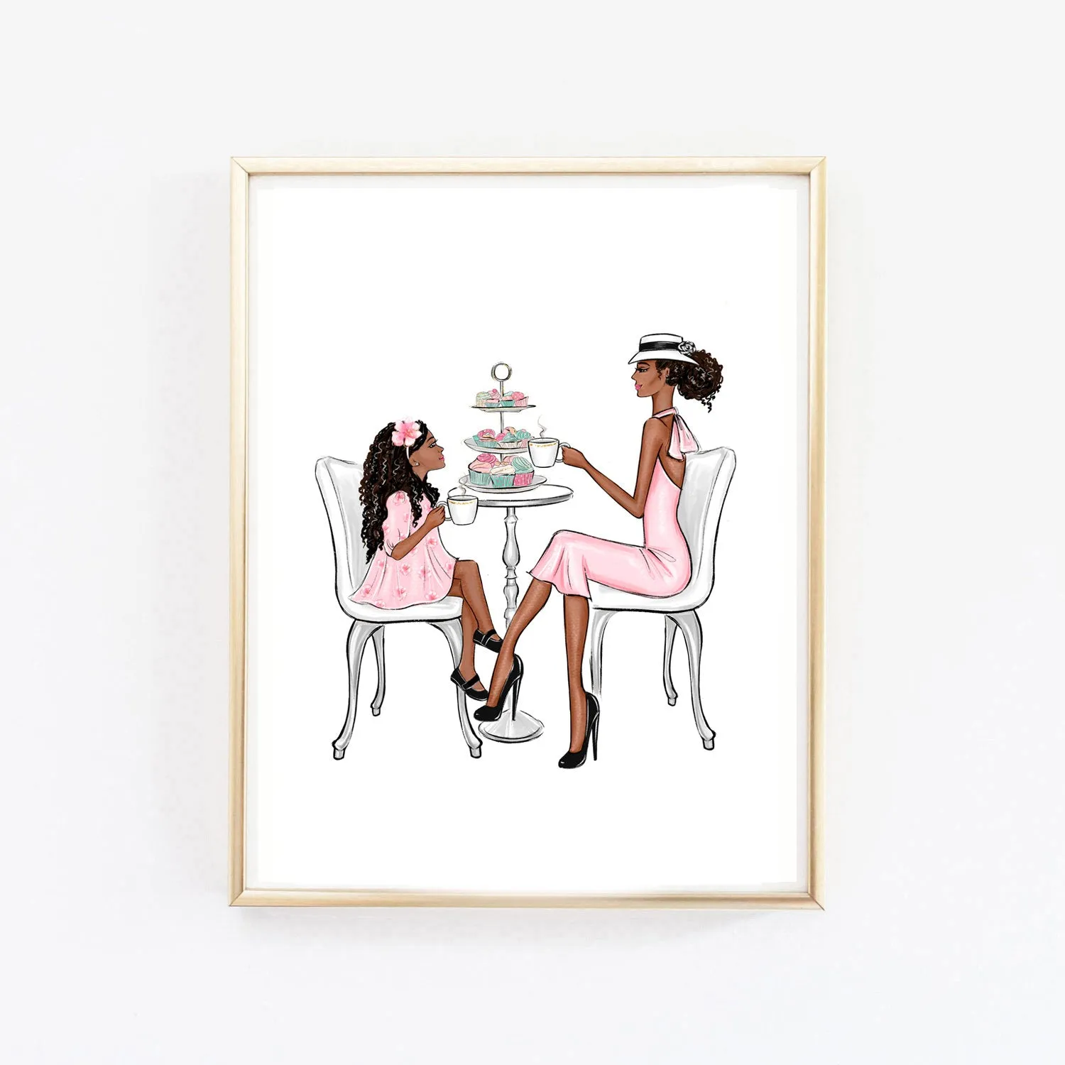 Mother and Daughter high tea art print fashion illustration