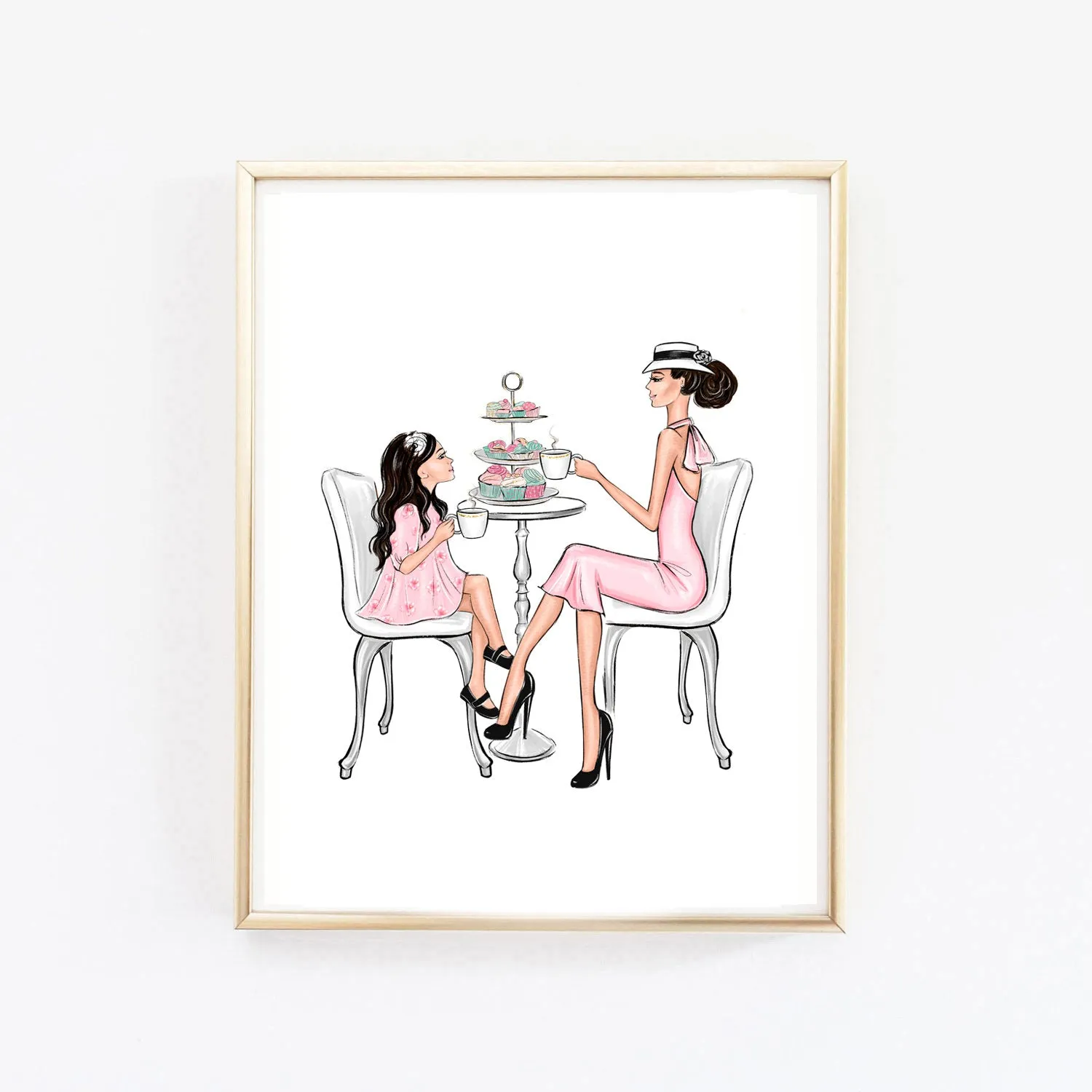 Mother and Daughter high tea art print fashion illustration