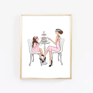 Mother and Daughter high tea art print fashion illustration
