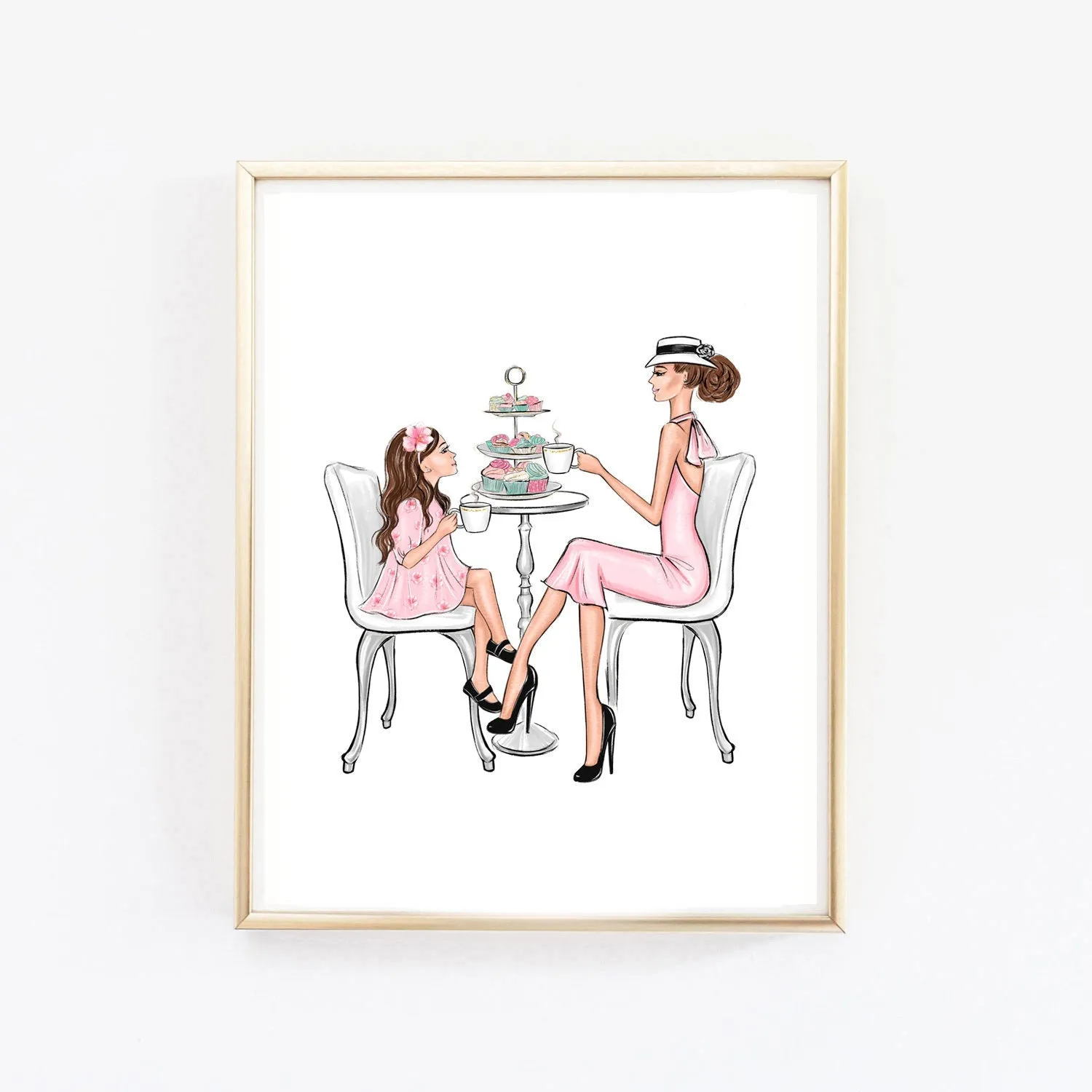 Mother and Daughter high tea art print fashion illustration