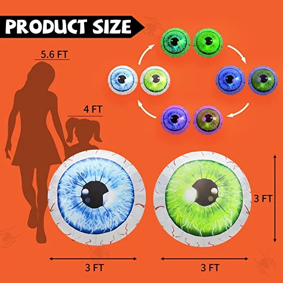 Pack Halloween 3 FT Inflatable Outdoor Scary Huge Blue & Green Eyeballs