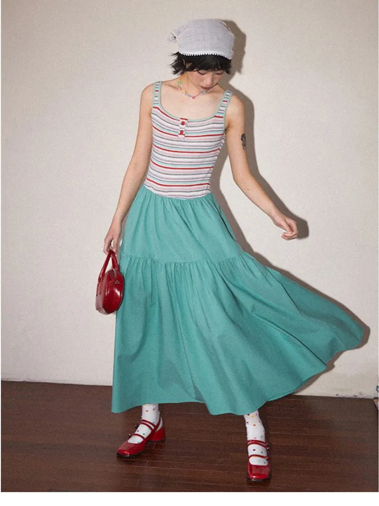 Patchwork A-line Vest Dress【s0000008820】