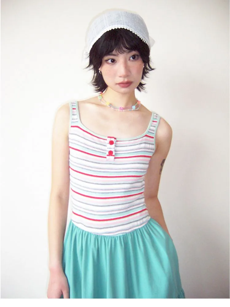 Patchwork A-line Vest Dress【s0000008820】