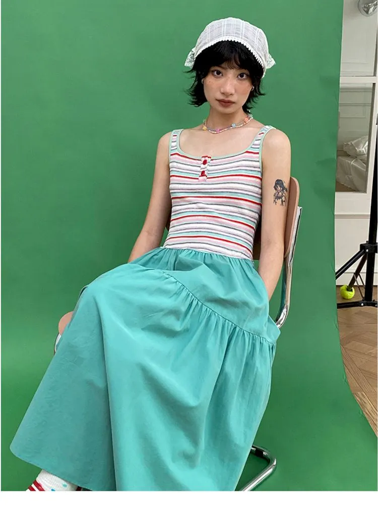 Patchwork A-line Vest Dress【s0000008820】