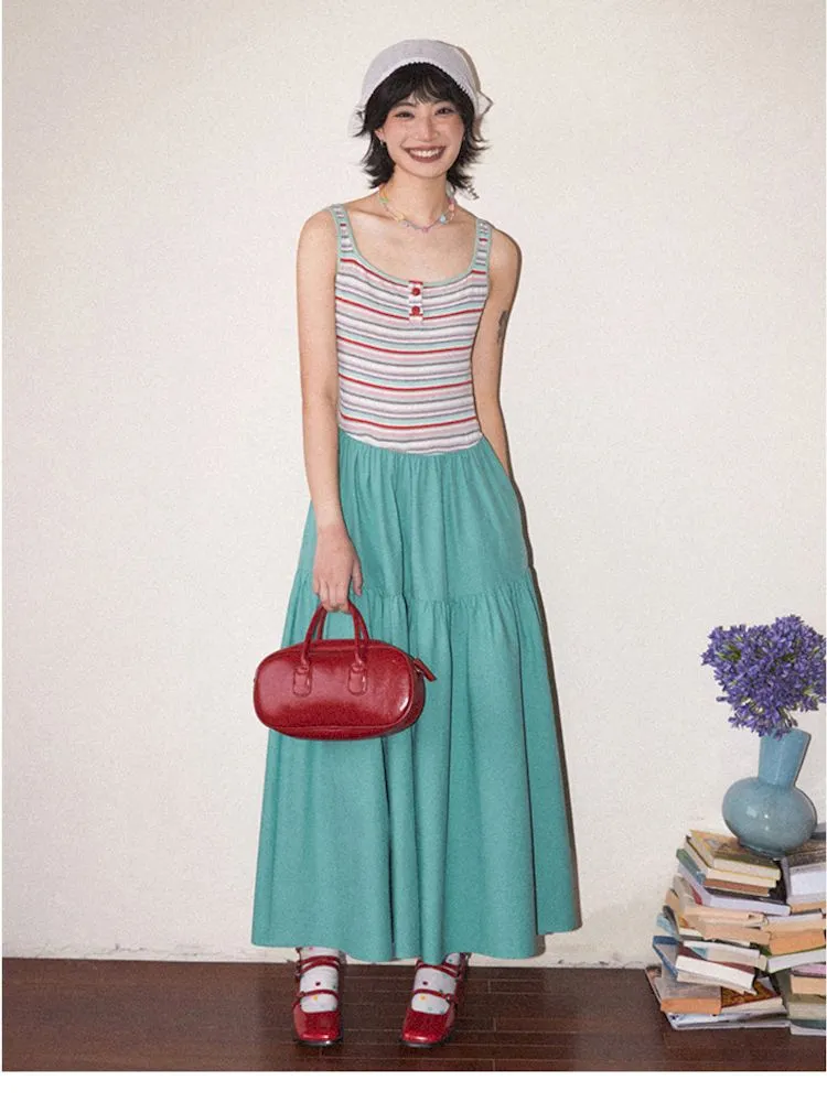 Patchwork A-line Vest Dress【s0000008820】