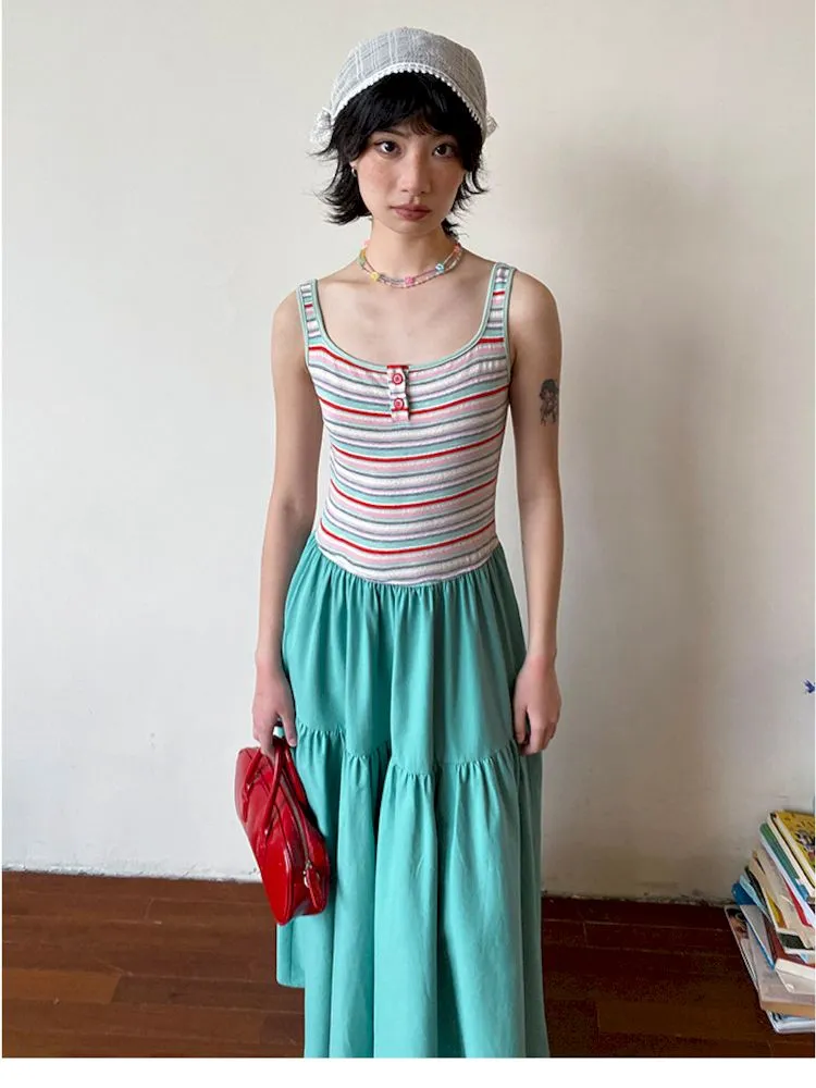 Patchwork A-line Vest Dress【s0000008820】