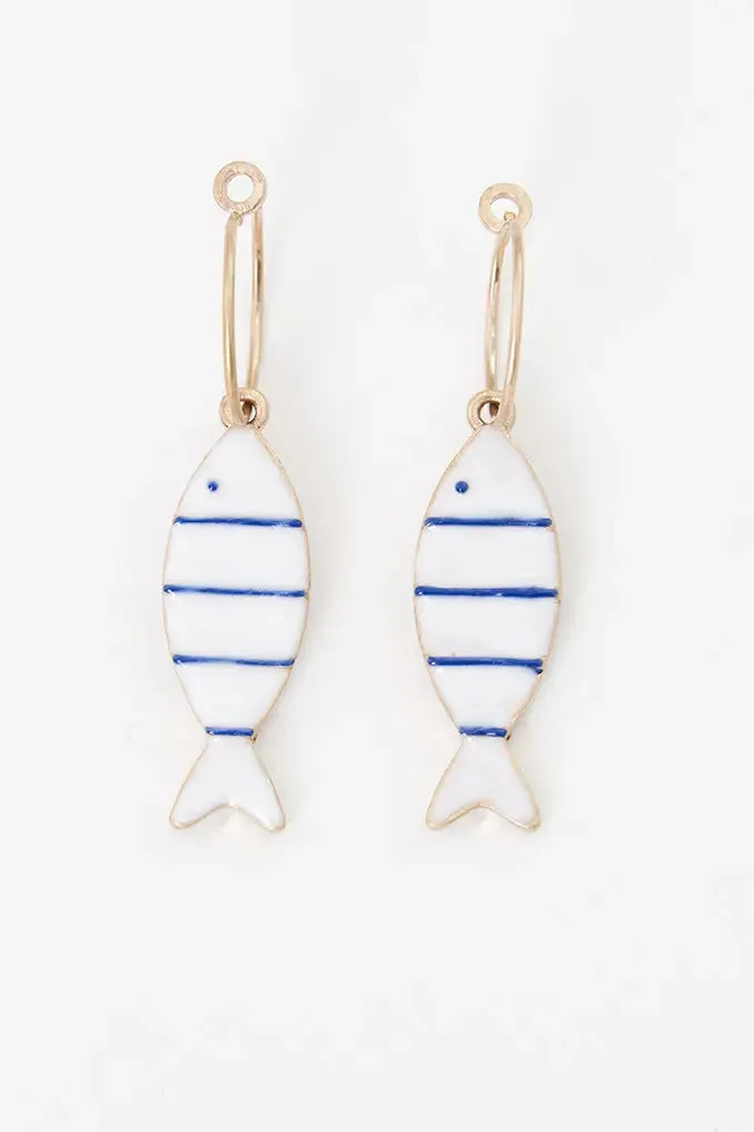Pendientes en forma de pez a rayas azules