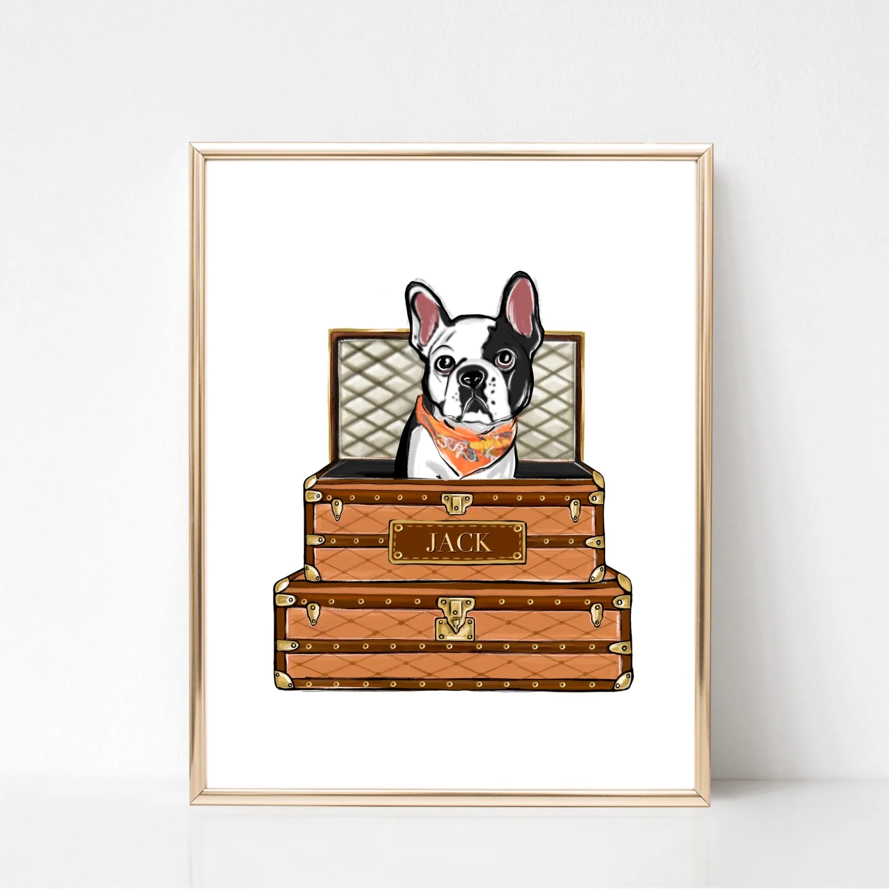 Personalized French Bulldog portrait, Frenchie fashion art print