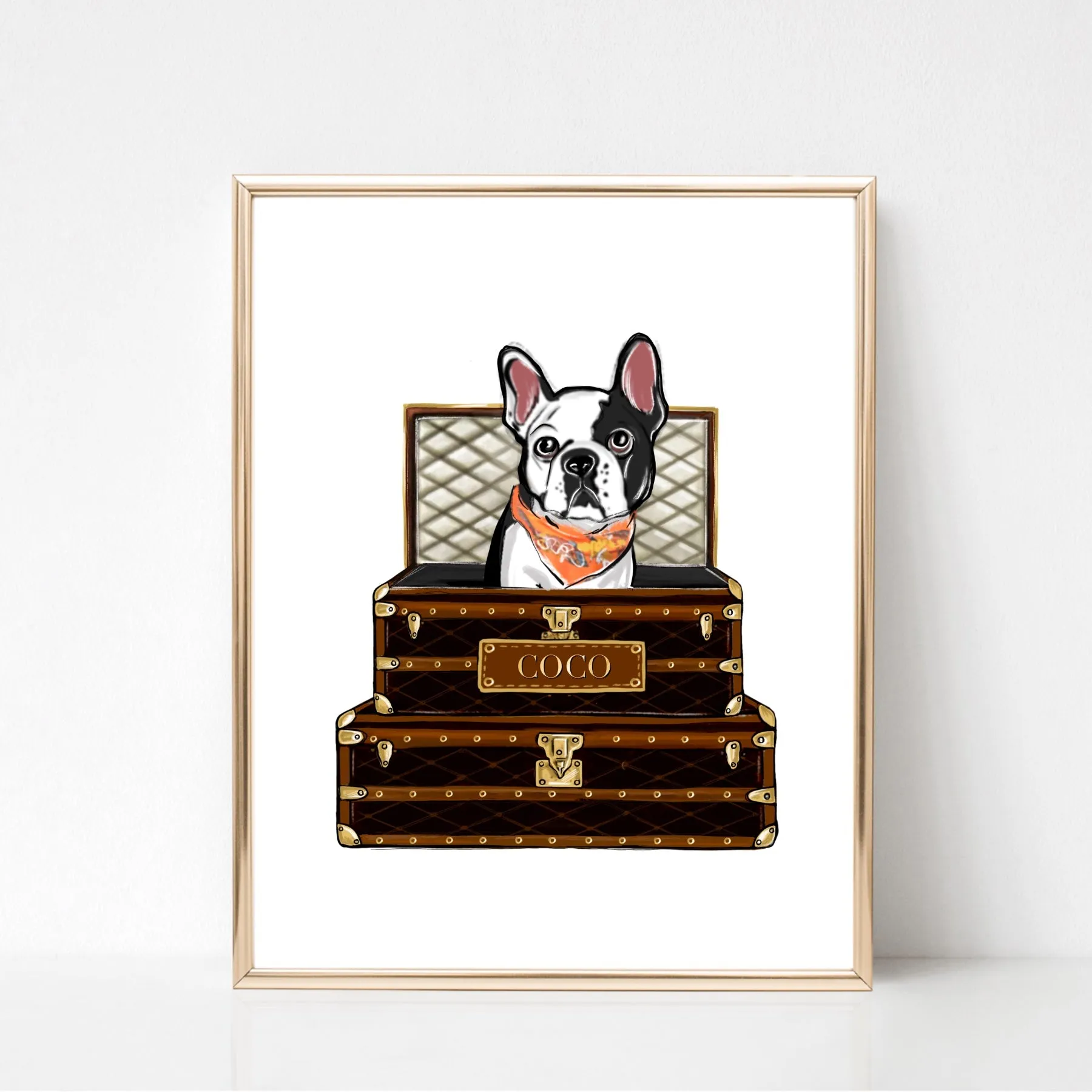 Personalized French Bulldog portrait, Frenchie fashion art print