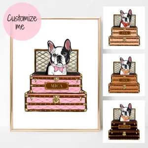 Personalized French Bulldog portrait, Frenchie fashion art print