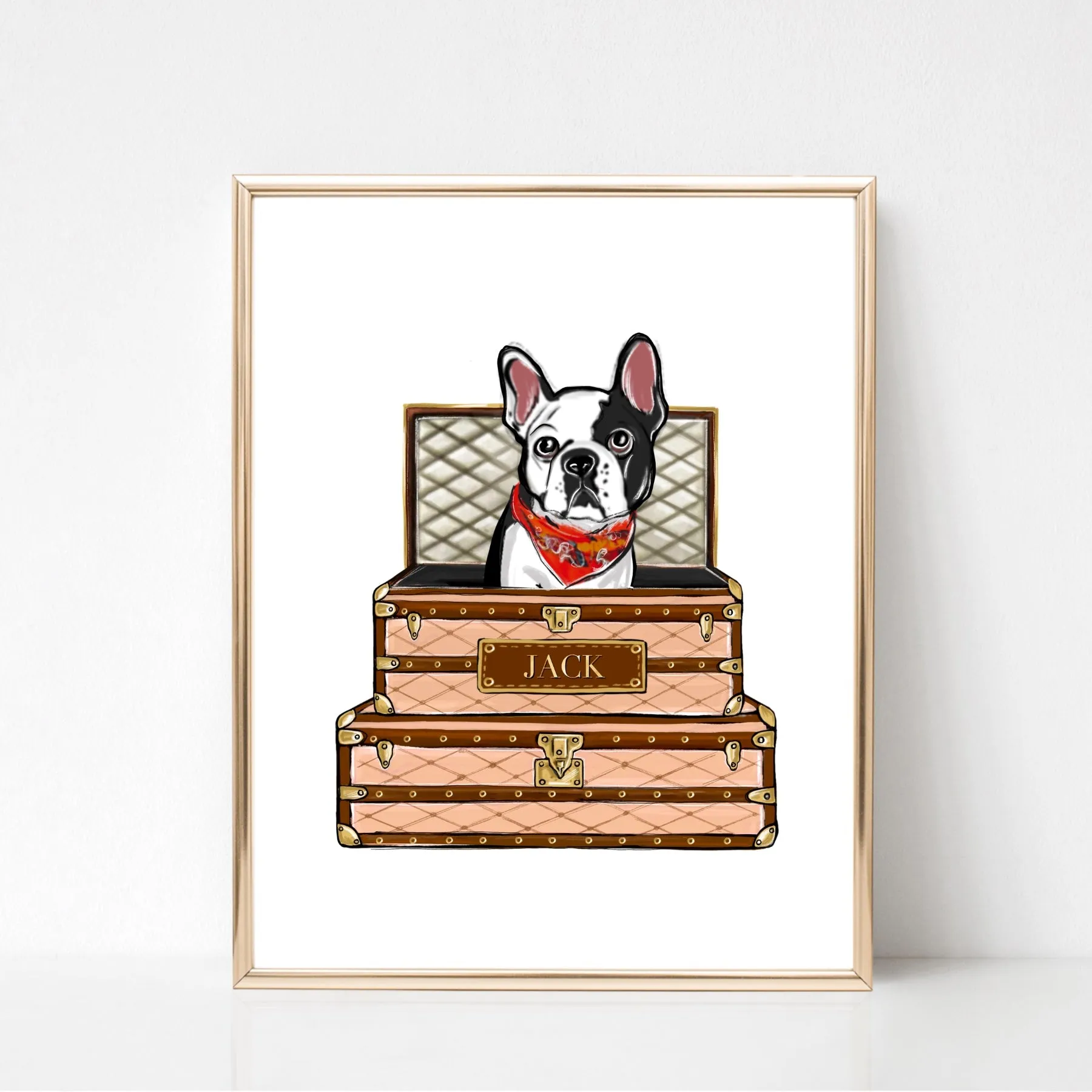 Personalized French Bulldog portrait, Frenchie fashion art print