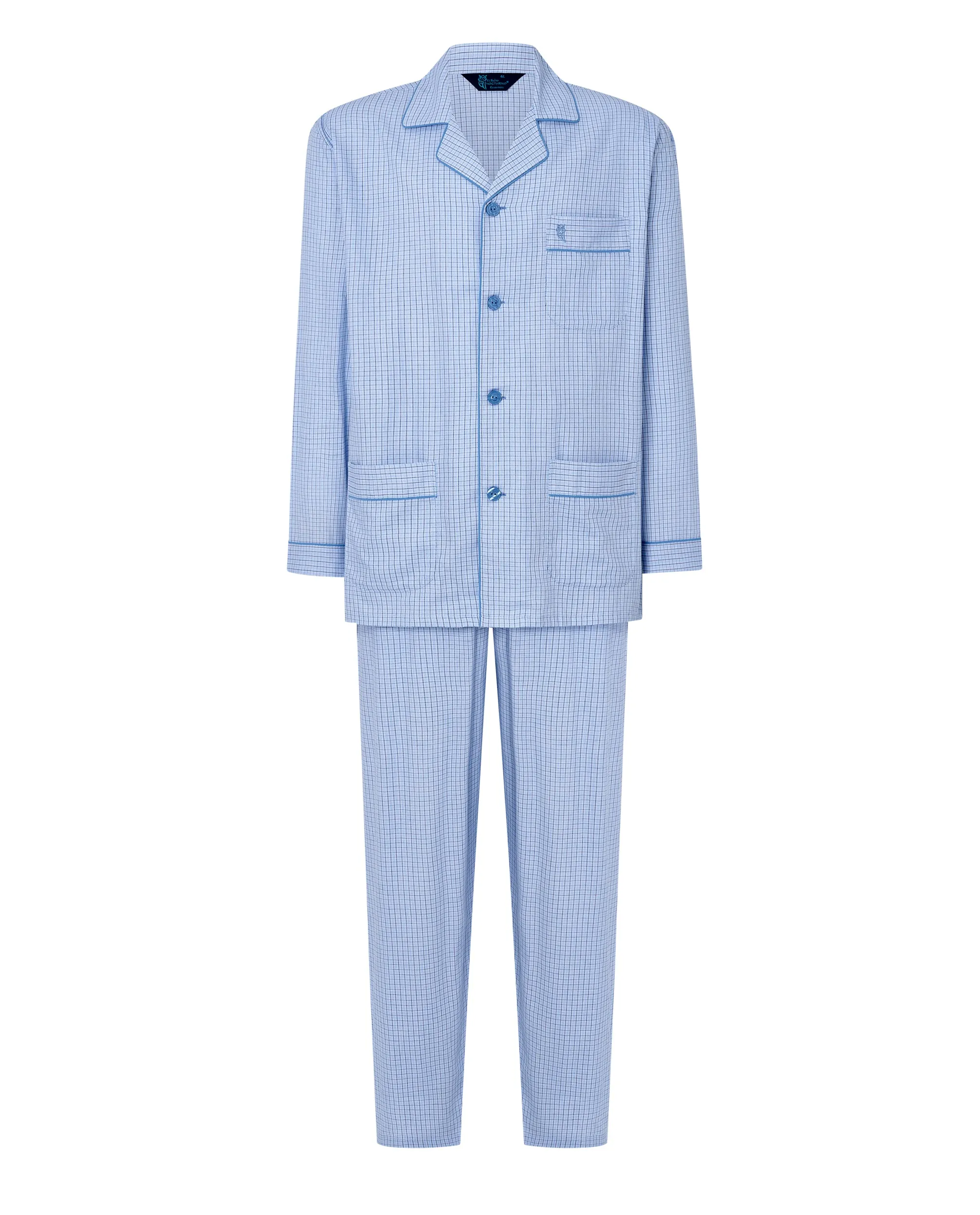 Pijama Hombre Largo Solapa Algodón Popelín Cuadros - Celeste 2988_30