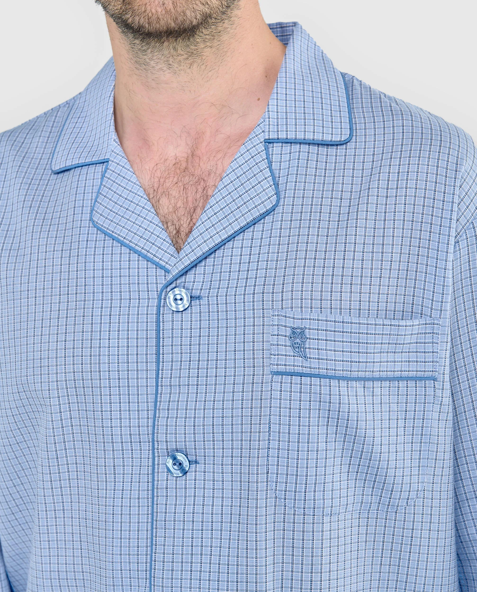 Pijama Hombre Largo Solapa Algodón Popelín Cuadros - Celeste 2988_30